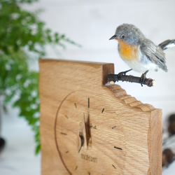 ＊野鳥＊羊毛フェルトニシオジロビタキ(オス)の木の時計 2枚目の画像