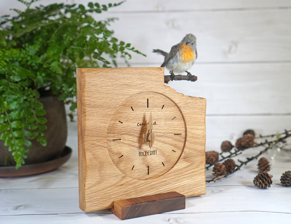 ＊野鳥＊羊毛フェルトニシオジロビタキ(オス)の木の時計 1枚目の画像