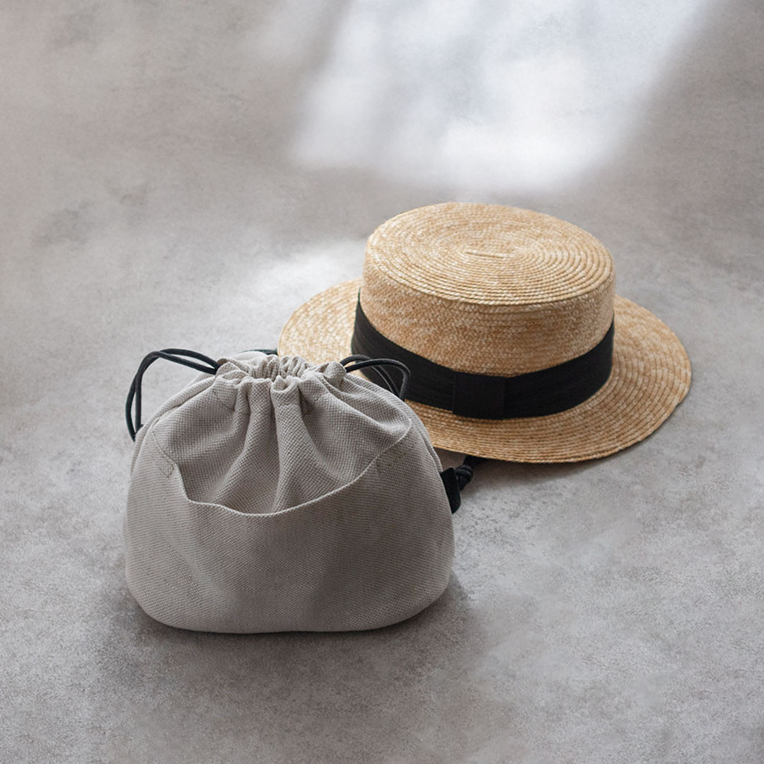 【日本製】巾着ショルダーバッグ リネン100% 肩あて付（レザー/本革）｜長さ調整可 デイリー使いに嬉しい機能性