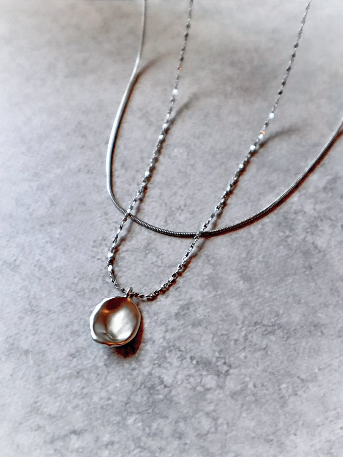 *coco vanilla* 【サージカルステンレス】コインネックレス２点SET 重ね付け シルバー