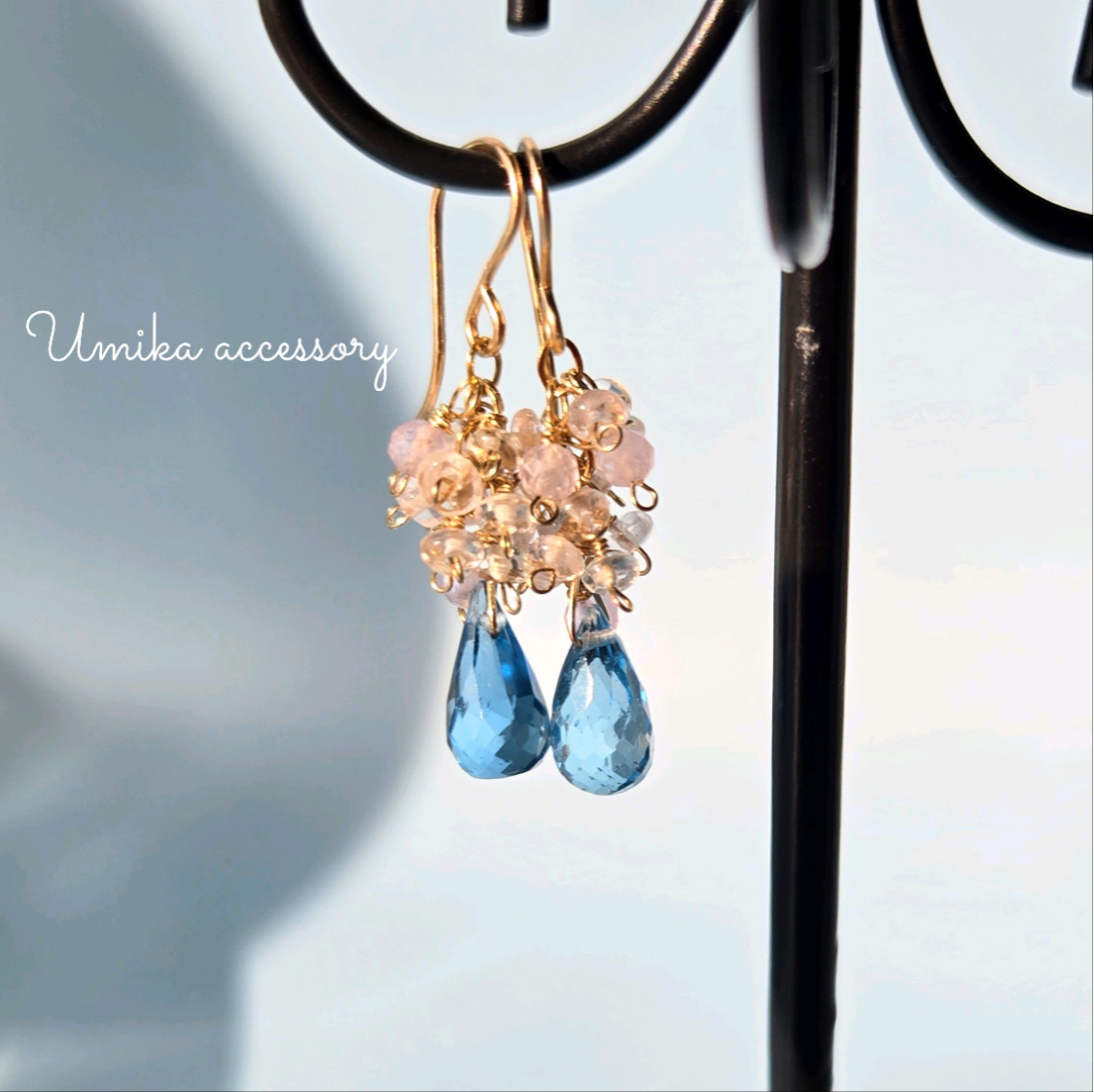 高品質スイスブルートパーズ　ブーケ風ピアス14kgf