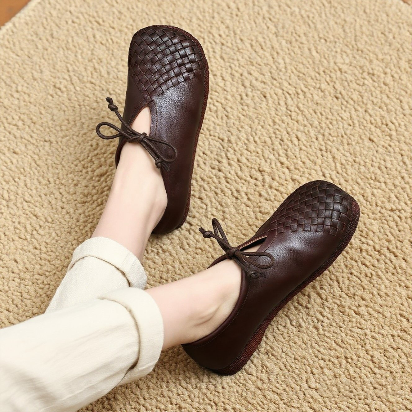 柔らかくて快適！｜厚底紐締め牛皮革靴｜四季対応