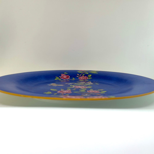 19世紀　メイソンズ　シノワズリ　牡丹　花鳥文様　平皿約24cm 花と鳳凰と蝶のシノワズリプレート【ネイビー】24cm大皿 大皿 Poms