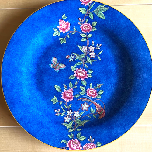 花と鳳凰と蝶のシノワズリプレート【ネイビー】24cm大皿 大皿 Poms