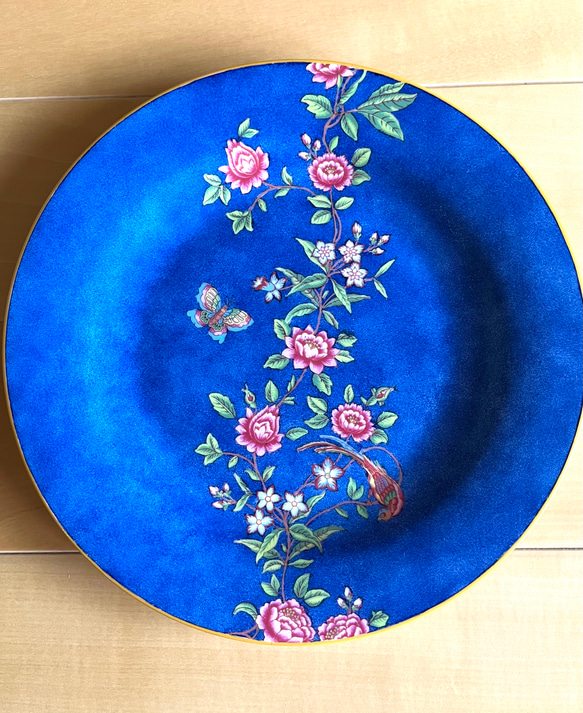 花と鳳凰と蝶のシノワズリプレート【ネイビー】24cm大皿 大皿 Poms
