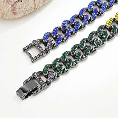 14mm アイスアウト レインボーカラー キューバチェーンネックレス