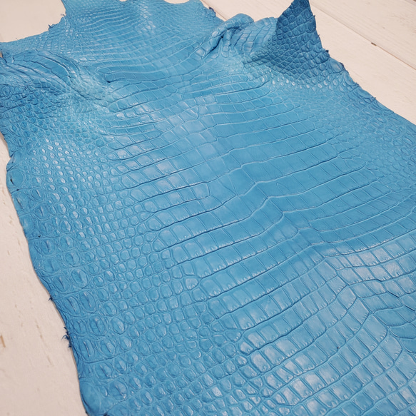 ワニ革  クロコ　半艶マット  スカイブルー No.C008603 15枚目の画像