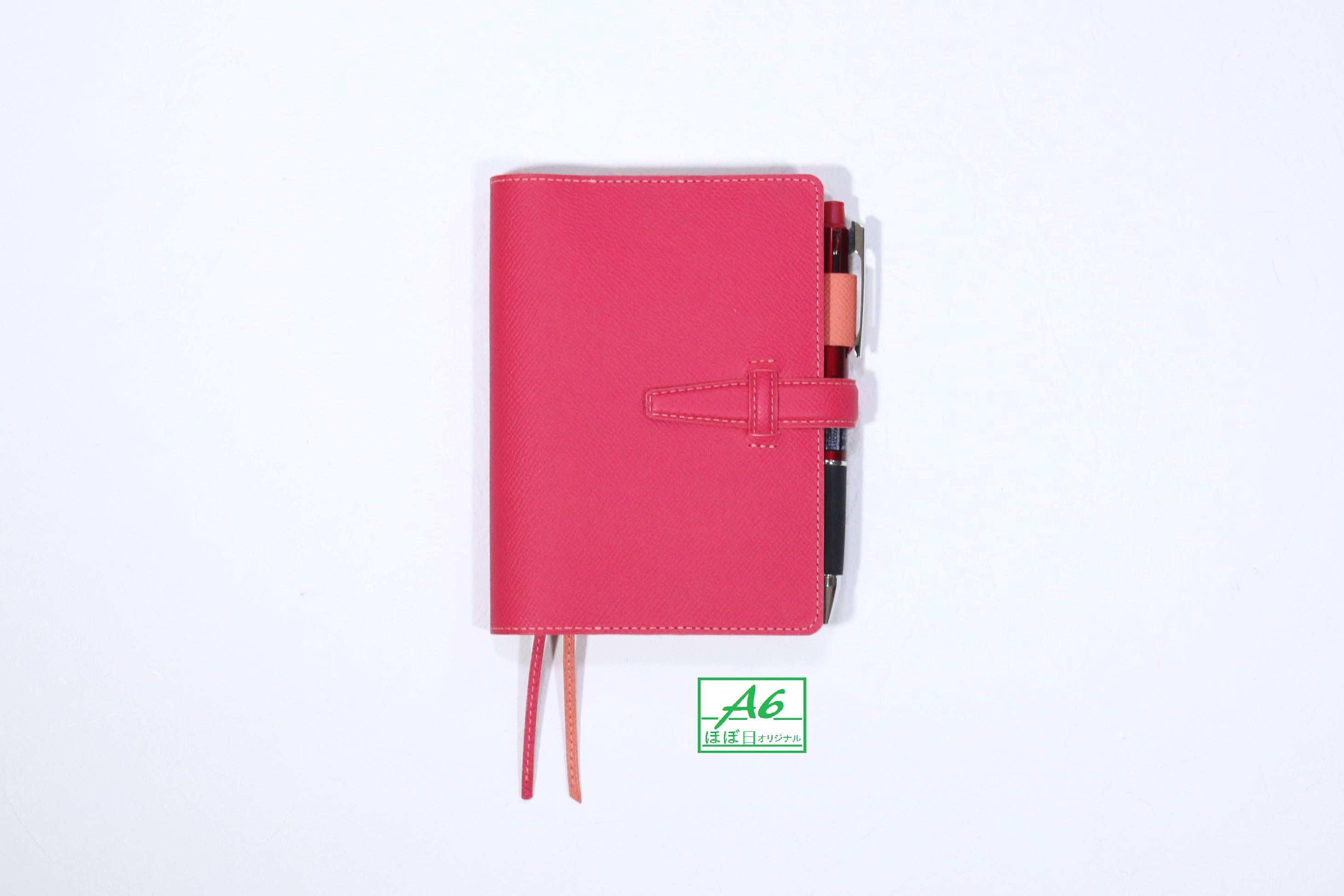 [フランス製高級皮革] 手帳カバー［A6/ほぼ日手帳サイズ］ピンク バイカラー　T842