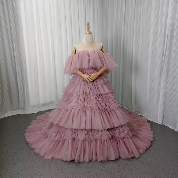 送料無料！カラードレス オフショルダー ピンク ふわふわドレス