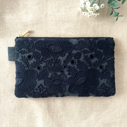 ミナペルホネン スマイルフラワー ネイビー がま口 コインケース