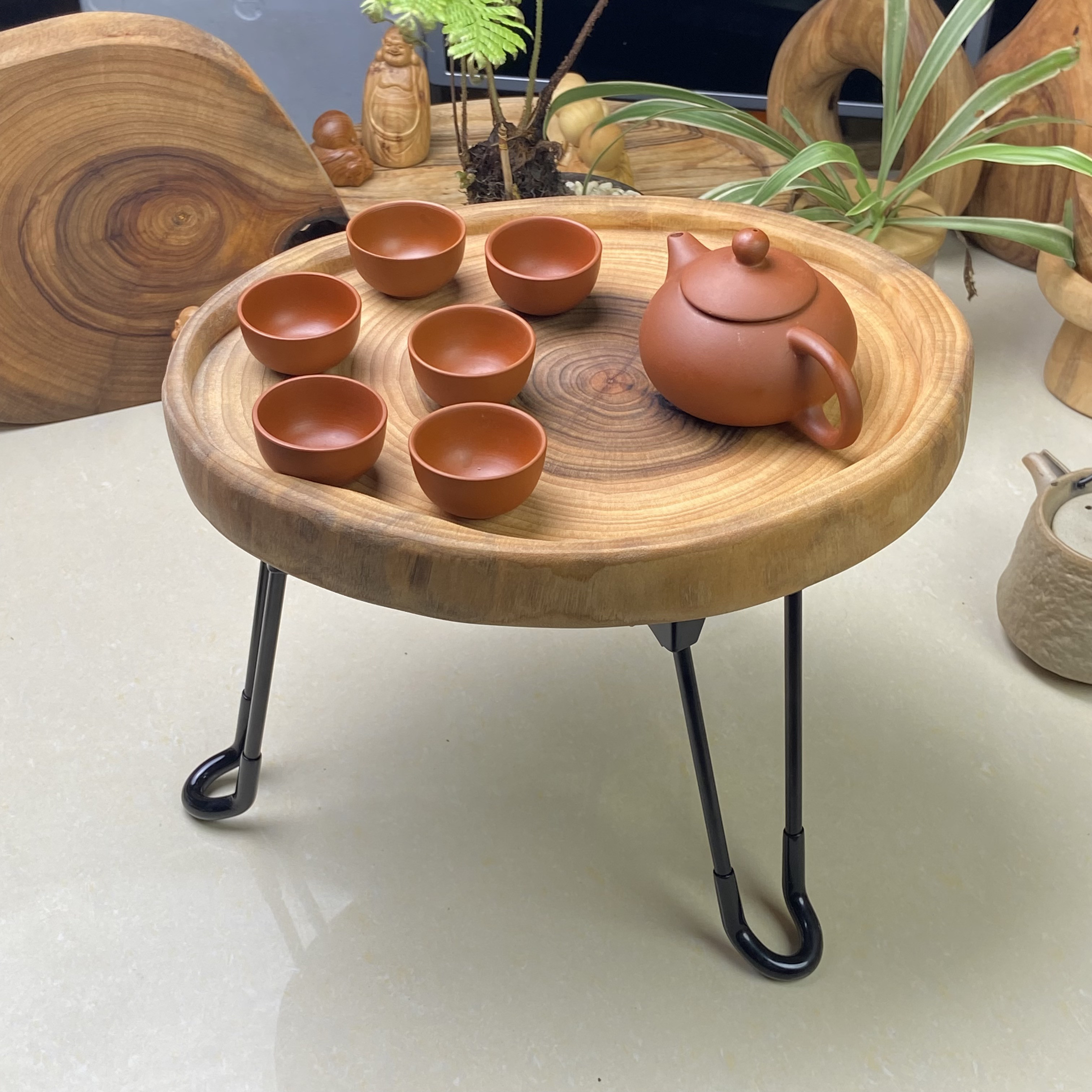 折り畳み式テーブル 天然木の茶皿  飾り台　花台 A0003