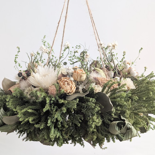 ドライフラワーリース エキナセアの置き型フライングリース ナチュラル