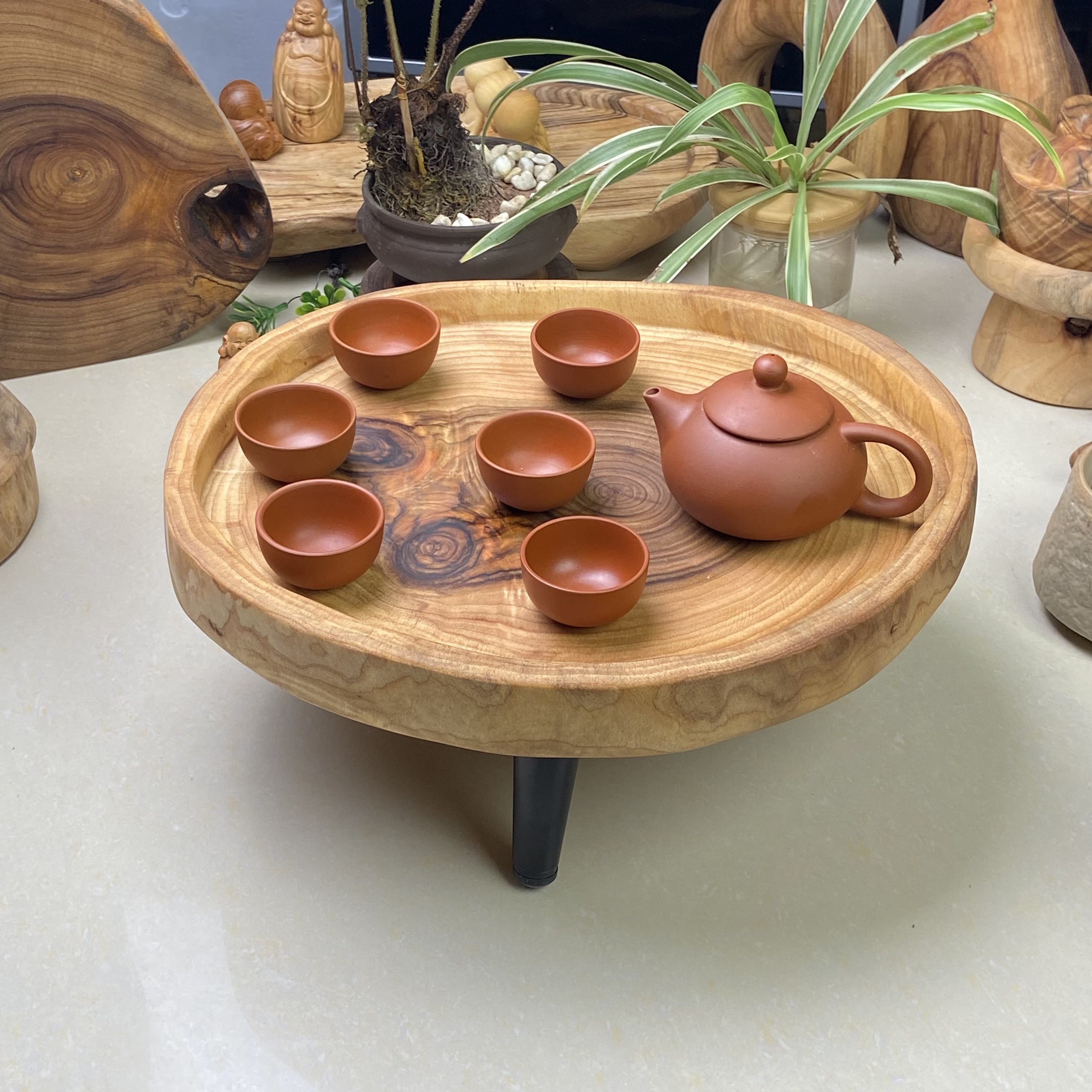 ヴィンテージ   天然木の植物台 茶皿  ポータブルテーブル   A0035