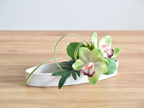 幅約30cm】シンビジュームのワイドアレンジメント モダン 和モダン