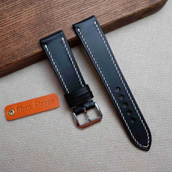 ブラックブッテロレザー・カスタム時計ベルト（24mm-14mm）– 手作り