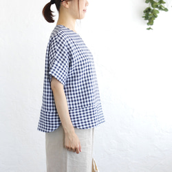 《数量限定》大人のTシャツに。リネンのワイドプルオーバーブラウス（ギンガムチェック）TP34. 5枚目の画像