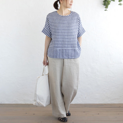 《数量限定》大人のTシャツに。リネンのワイドプルオーバーブラウス（ギンガムチェック）TP34. 6枚目の画像