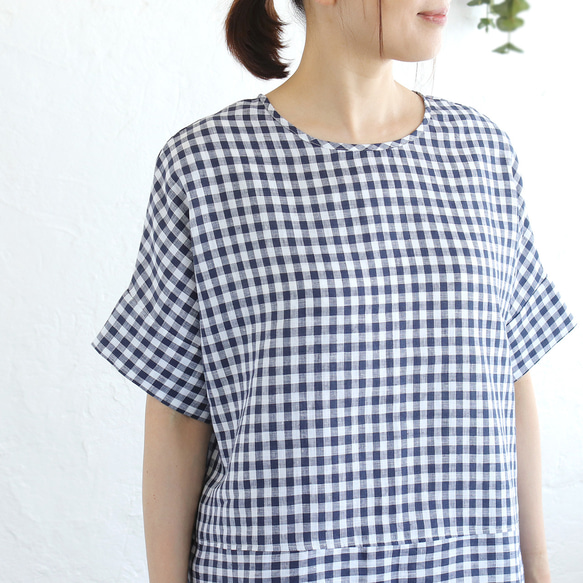 《数量限定》大人のTシャツに。リネンのワイドプルオーバーブラウス（ギンガムチェック）TP34. 9枚目の画像