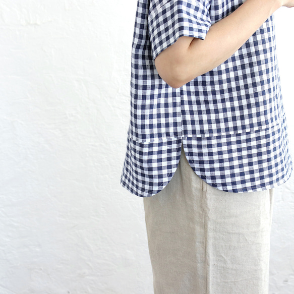 《数量限定》大人のTシャツに。リネンのワイドプルオーバーブラウス（ギンガムチェック）TP34. 10枚目の画像
