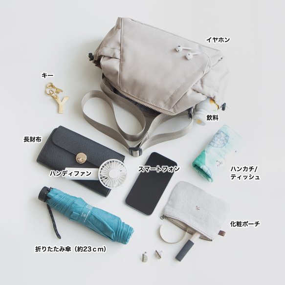 夏新作 撥水加工リサイクルナイロン ボディバッグ【ベージュ】軽やかで収納力 ハンズフリーで快適にお出かけ 8枚目の画像