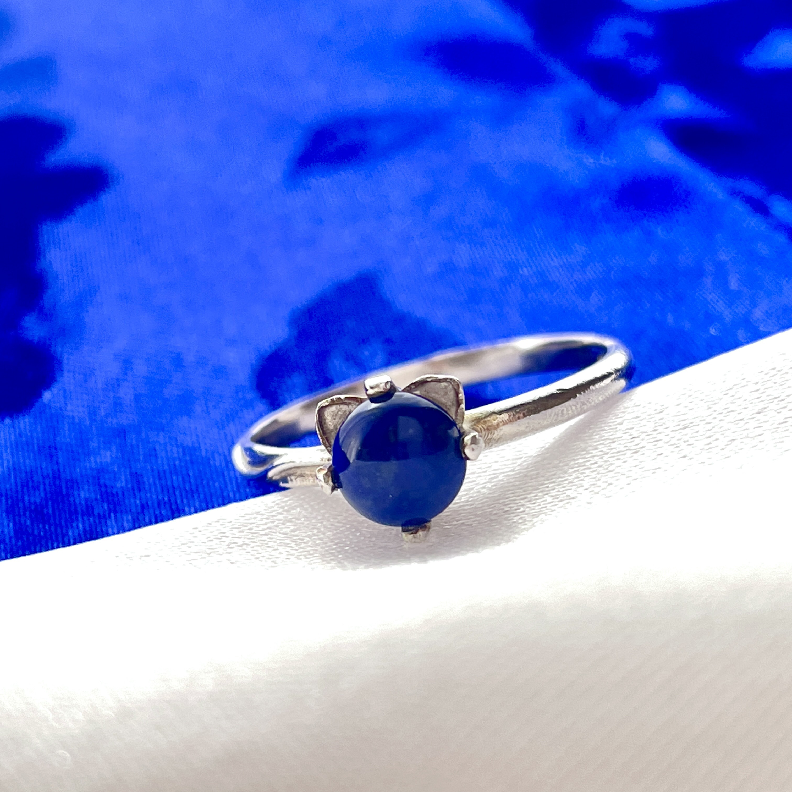 【ねこ守り 誕生石】猫耳＆しっぽの宝石リング Silver925・ラピスラズリ（12月の誕生石）