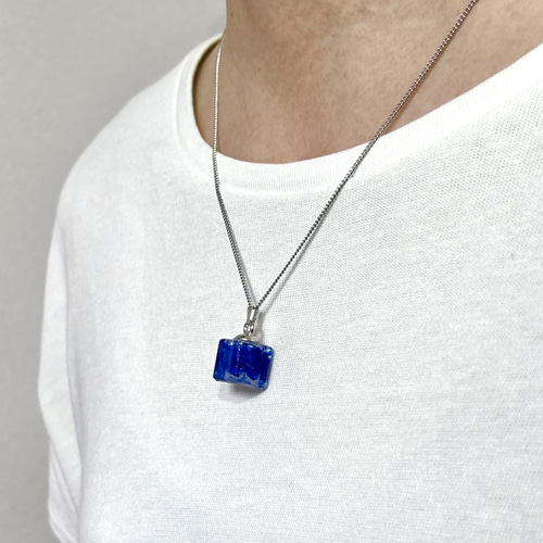 blue ever】ブルーエバー 天然あおばなのネックレス(ガラス四角) 草津