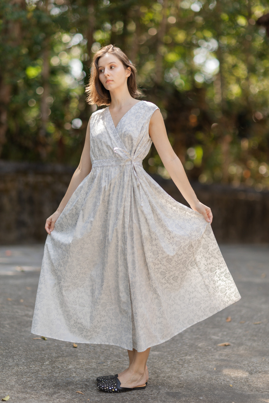 <オリジナルハンドブロックプリント>カシュクールワンピース