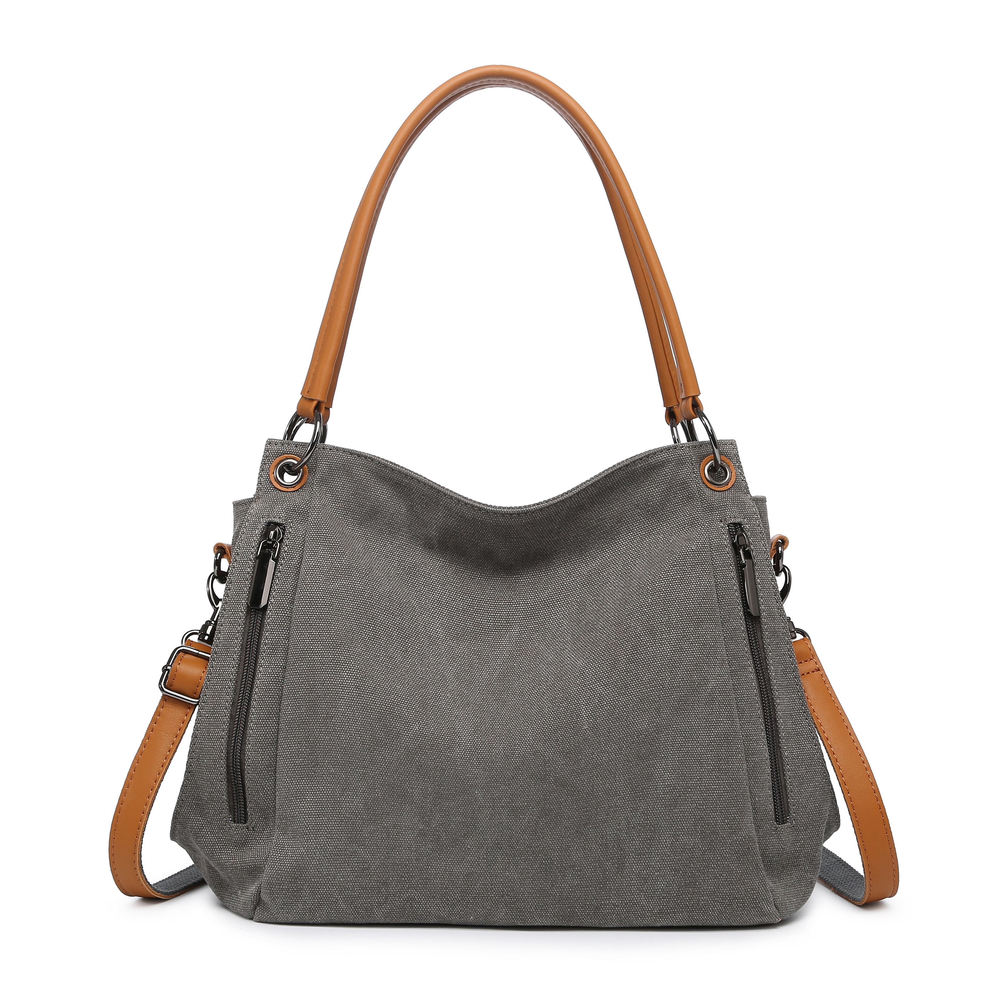 トートバッグ キャンバス 帆布×牛革 コンビ ショルダートートバッグ レディース バッグ 鞄 ショルダートート グレー