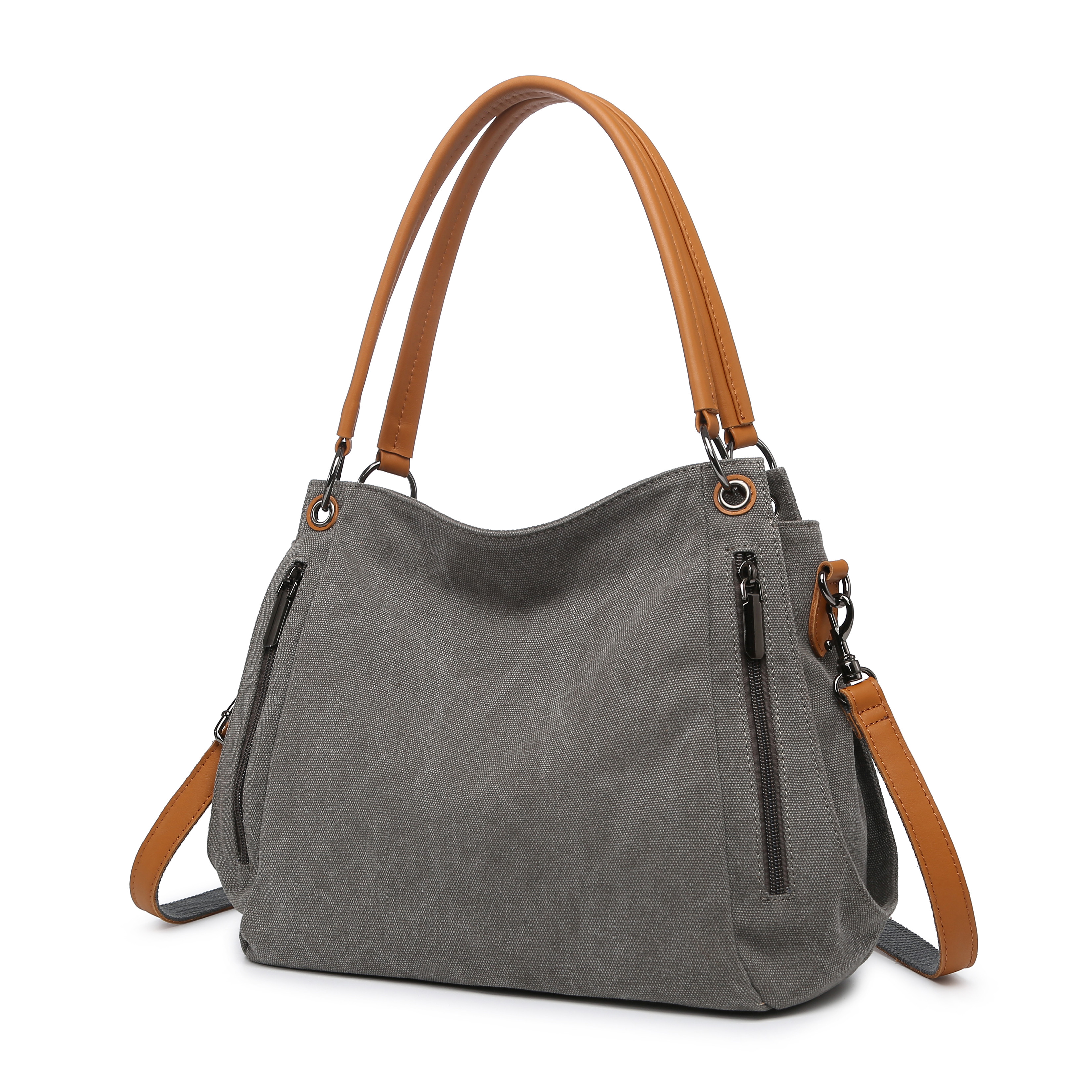 トートバッグ キャンバス 帆布×牛革 コンビ ショルダートートバッグ レディース バッグ 鞄 ショルダートート グレー