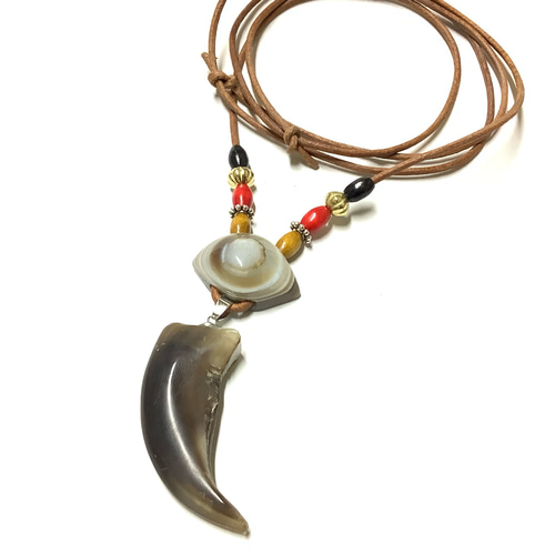 一点物☆魔.除けの御守り 羆 熊の爪 ＆ 天眼石 ネックレス ① ヒグマ