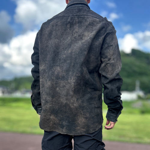 AMRAビンテージ加工/馬革/本革デストロイレザーシャツ/ユニセックス/XL AMRAビンテージ加工/馬革/本革デストロイレザーシャツ/ユニセックス/XL