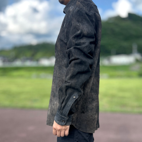 AMRAビンテージ加工/馬革/本革デストロイレザーシャツ/ユニセックス/XL