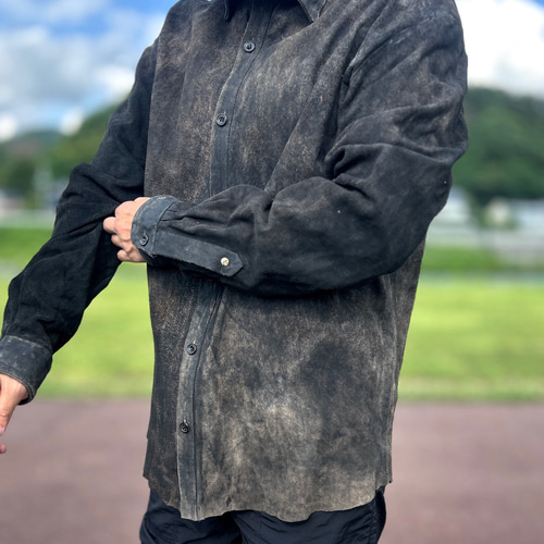 AMRAビンテージ加工/馬革/本革デストロイレザーシャツ/ユニセックス/XL