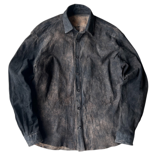 AMRAビンテージ加工/馬革/本革デストロイレザーシャツ/ユニセックス/XL
