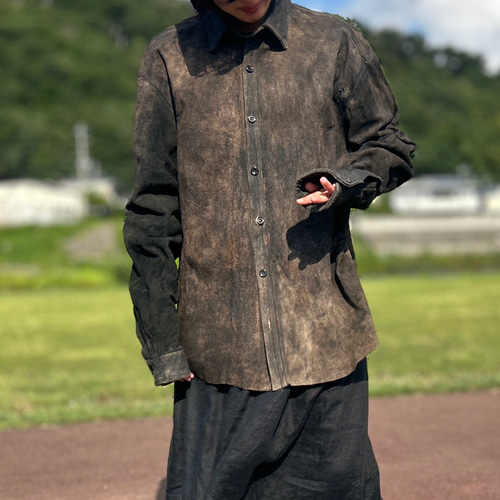 AMRAビンテージ加工/馬革/本革デストロイレザーシャツ/ユニセックス/XL AMRAビンテージ加工/馬革/本革デストロイレザーシャツ/ユニセックス/XL