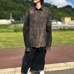 AMRAビンテージ加工/馬革/本革デストロイレザーシャツ/ユニセックス/XL