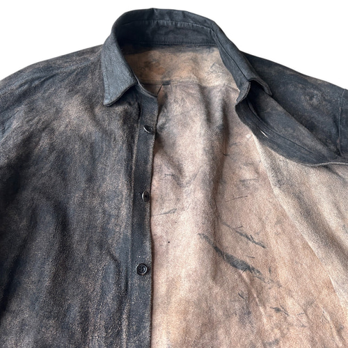 AMRAビンテージ加工/馬革/本革デストロイレザーシャツ/ユニセックス/XL