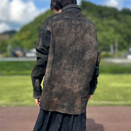 AMRAビンテージ加工/馬革/本革デストロイレザーシャツ/ユニセックス/XL