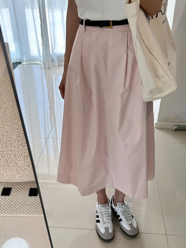 レディース綿麻ハイウエストスカート ミディ丈 Aライン