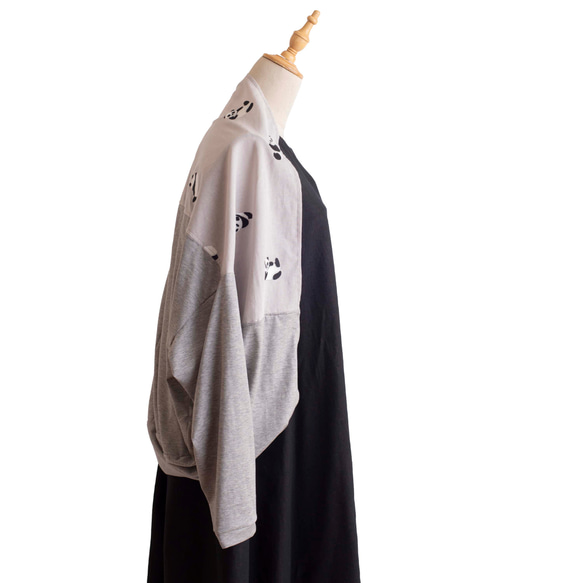 春夏秋【パンダのカーディガン】刺繍　ライトグレー　冷房対策　日焼け止め 2枚目の画像