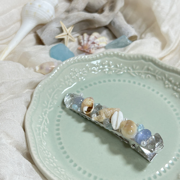 きらめくシェル入り 海デザイン ヘアゴム OHARU イルカのヘアゴム（T