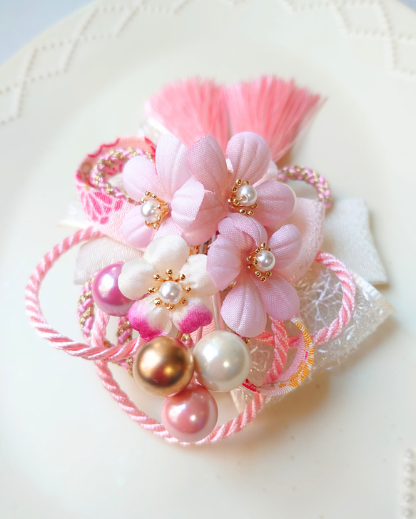 【桜と和紐の髪飾り】ダブルタッセル＊七五三や卒業式に＊ヘアクリップ 13枚目の画像