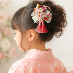 【桜と和紐の髪飾り】ダブルタッセル＊七五三や卒業式に＊ヘアクリップ 6枚目の画像