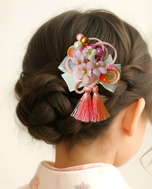 【桜と和紐の髪飾り】ダブルタッセル＊七五三や卒業式に＊ヘアクリップ 12枚目の画像