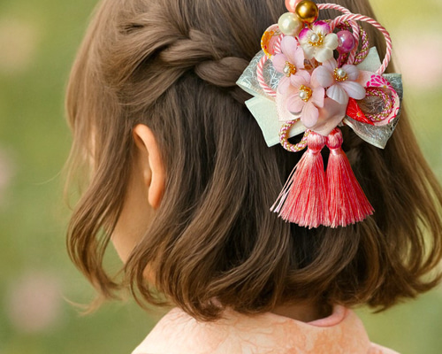 桜と和紐の髪飾り】ダブルタッセル＊七五三や卒業式に＊ヘアクリップ