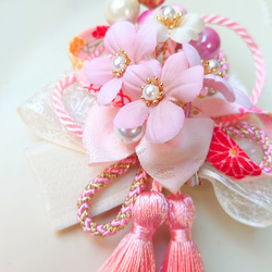 【桜と和紐の髪飾り】ダブルタッセル＊七五三や卒業式に＊ヘアクリップ 4枚目の画像