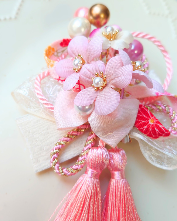 【桜と和紐の髪飾り】ダブルタッセル＊七五三や卒業式に＊ヘアクリップ 4枚目の画像