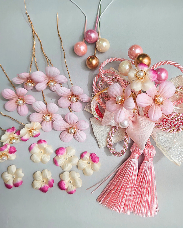 【桜と和紐の髪飾り】ダブルタッセル＊七五三や卒業式に＊ヘアクリップ 9枚目の画像