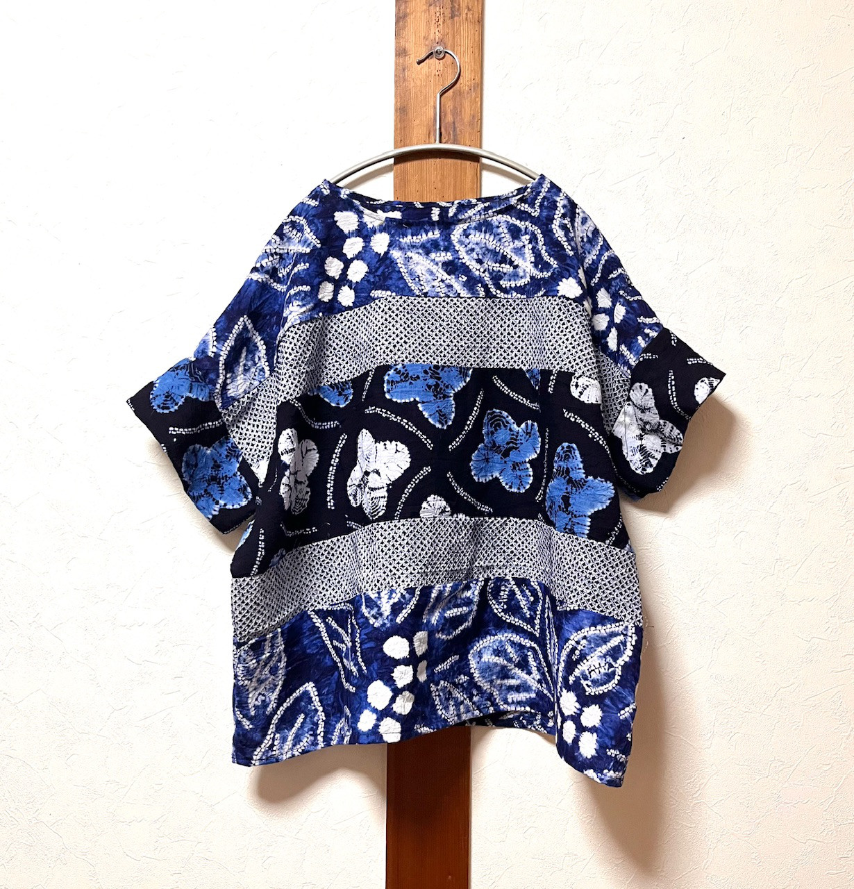 有松絞り　パッチワークトップス　着物リメイク