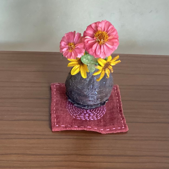 蚊帳　赤系のコースター 4枚目の画像